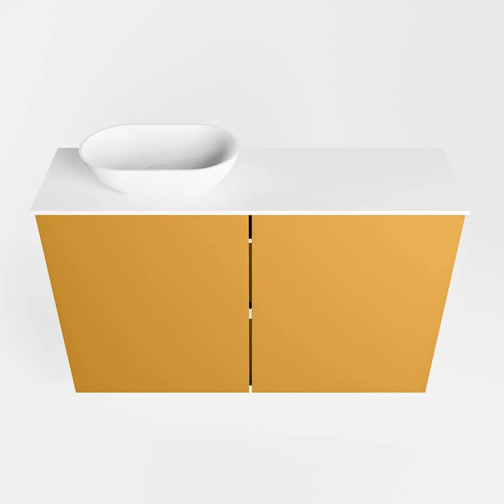 Mondiaz Fowy toiletmeubel 80cm ocher met witte waskom links zonder kraangat