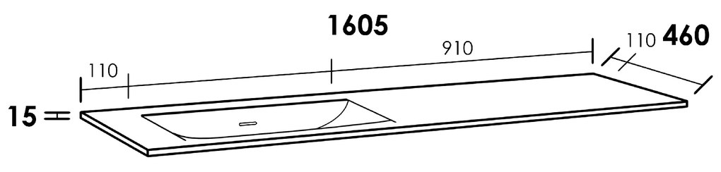 Sanituba Furiosa Glanzend Links wastafel fine stone zonder kraangaten 160cm