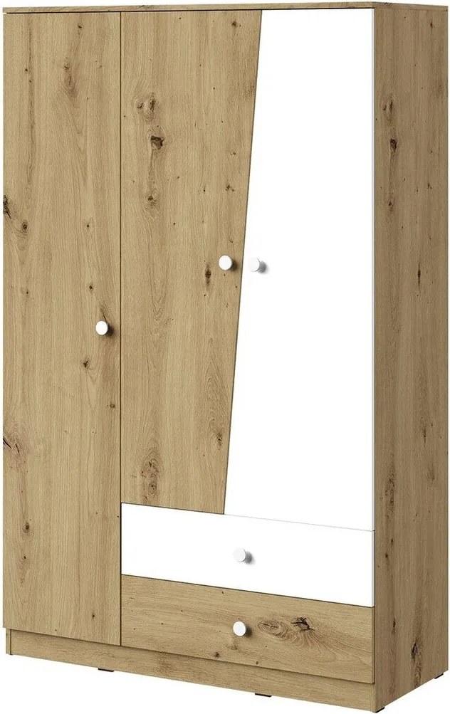 Kledingkast Almira 102, Artisan eiken, Wit, 191x120x50cm, 91.99 kg, Kledingkast deuren: Met scharnieren, Aantal planken: 5, Aantal planken: 5