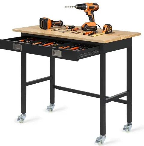 VEVOR Werkbank 1220x610 mm, Werkblad 680 kg, Garagetafel met lades en wielen, Werkplaatstafel, Gereedschapstafel, Werkplaatsuitrusting, Multifunctionele tafel voor garage, werkplaats, kantoor en thuis