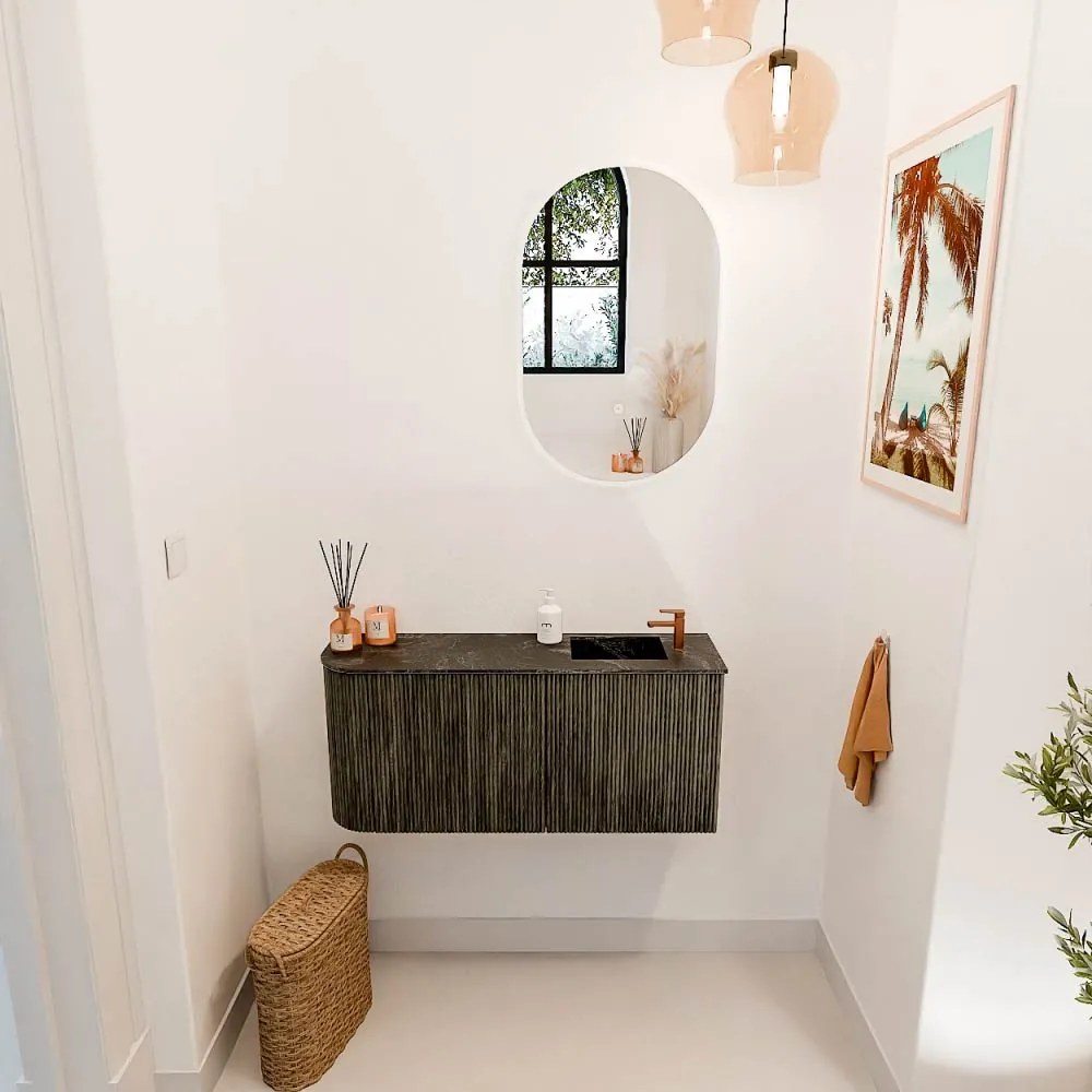 Mondiaz Joya DLux 90cm toiletmeubel ronding links shadow met wastafel faye rechts 1 kraangat lava