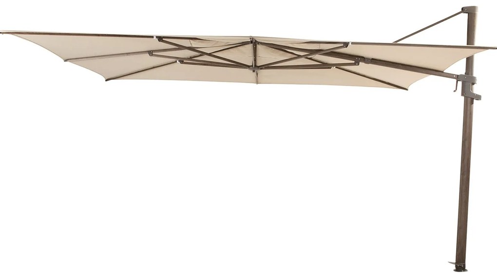 4 Seasons Finca zweefparasol 4x3 m - Zand/ Donkere houtlook met Finca voet en hoes