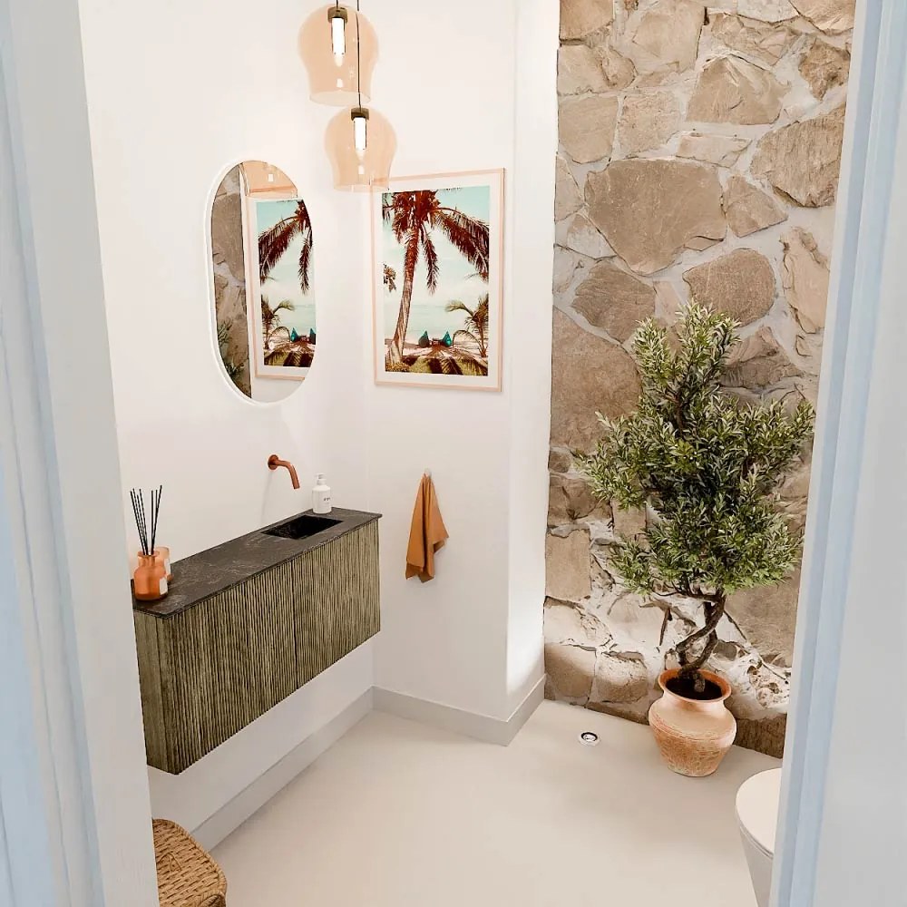 Mondiaz Joya DLux 90cm toiletmeubel dusk met wastafel faye rechts zonder kraangat lava