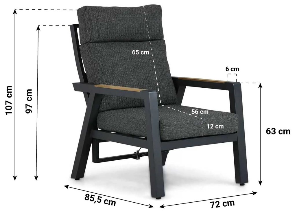 Stoel en Bank Loungeset 5 personen Aluminium/teak Grijs Lifestyle Garden Furniture Marseille