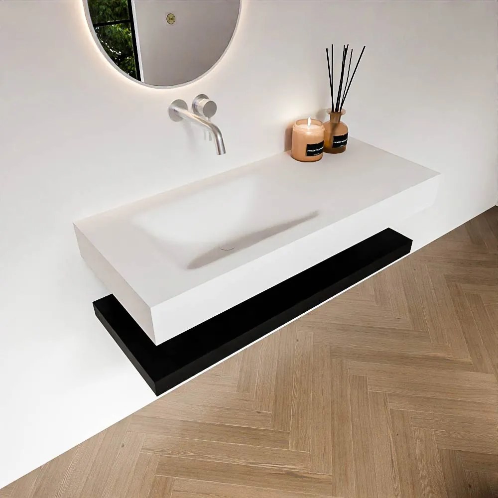 Zaro Alan badmeubel 110cm met planchet urban en vrijhangende wastafel cloud links zonder kraangat talc