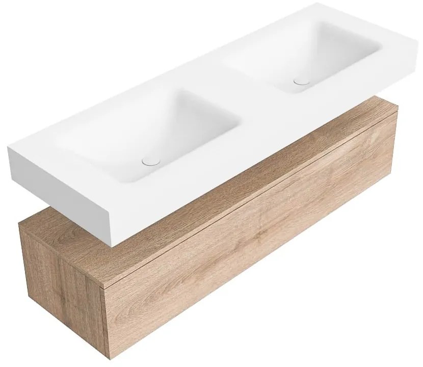 Zaro Alan badmeubel 140cm washed oak 1 lade met vrijhangende wastafel cloud dubbel zonder kraangat talc