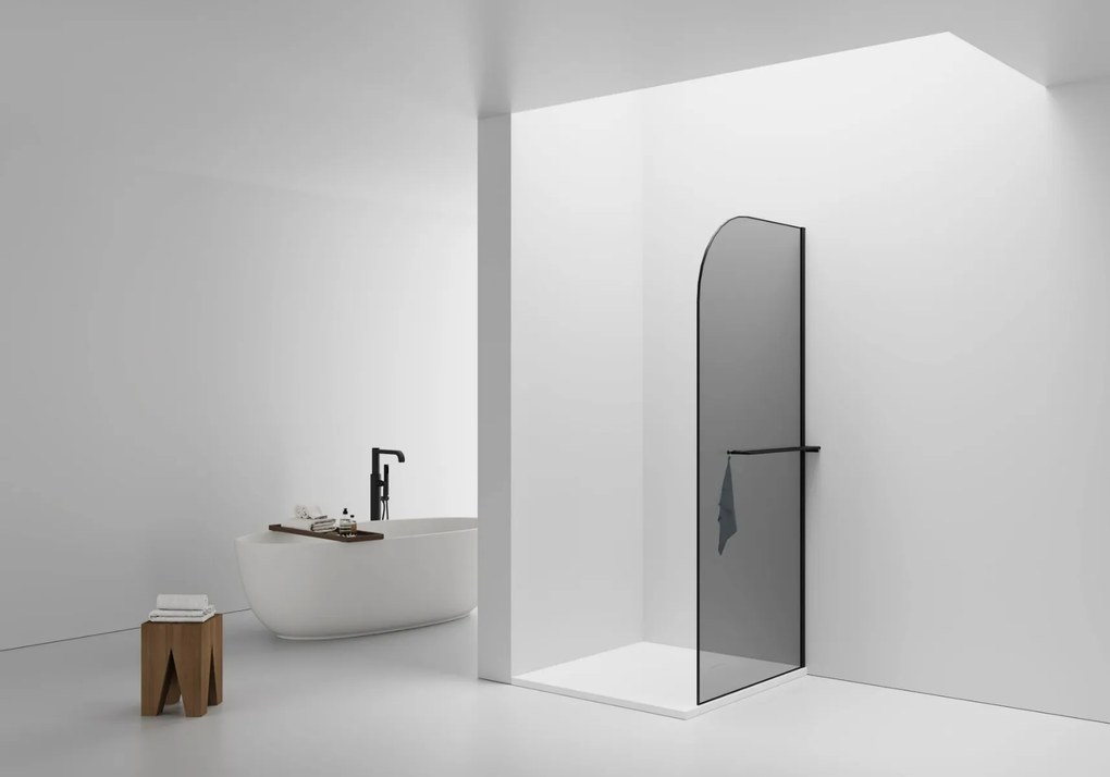 Sanigoods Arcana rookglas inloopdouche met handdoekhouder mat zwart 100x200cm