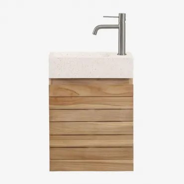 Teakhouten Badkamermeubelset Met Geïntegreerde Wastafel In Napier Cement Teakhout & Spiegelloze & Geborsteld Grijs ↑20 Cm - Sklum