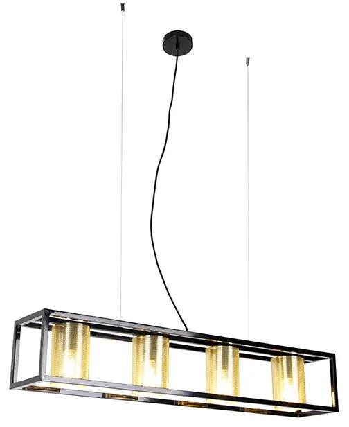 Eettafel / Eetkamer Industriële hanglamp zwart met goud 4-lichts - Cage Tess Industriele / Industrie / Industrial E27 Binnenverlichting Lamp