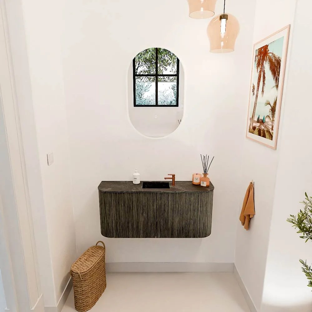 Mondiaz Joya DLux 95cm toiletmeubel ronding links/rechts shadow met wastafel faye midden 1 kraangat lava
