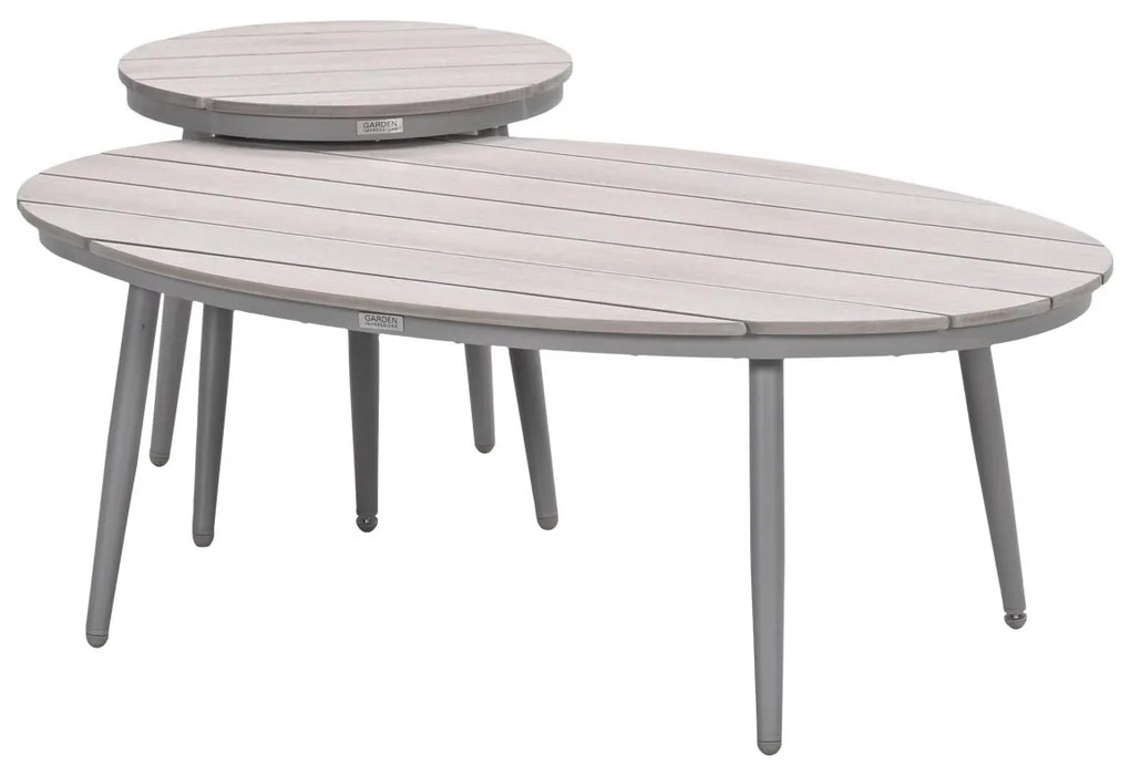 Garden Impressions Lucas bijzettafels taupe - teak look - Ø50x48 cm & 120x75x45 cm