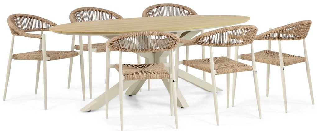 Tuinset 6 personen 220 cm Aluminium/Rope Taupe De Laan Projects