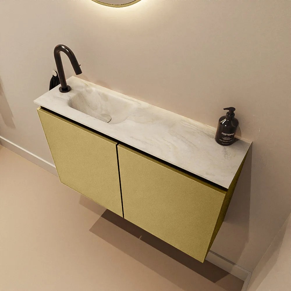 Mondiaz Ture DLux toiletmeubel 80cm oro met wastafel ostra links met kraangat