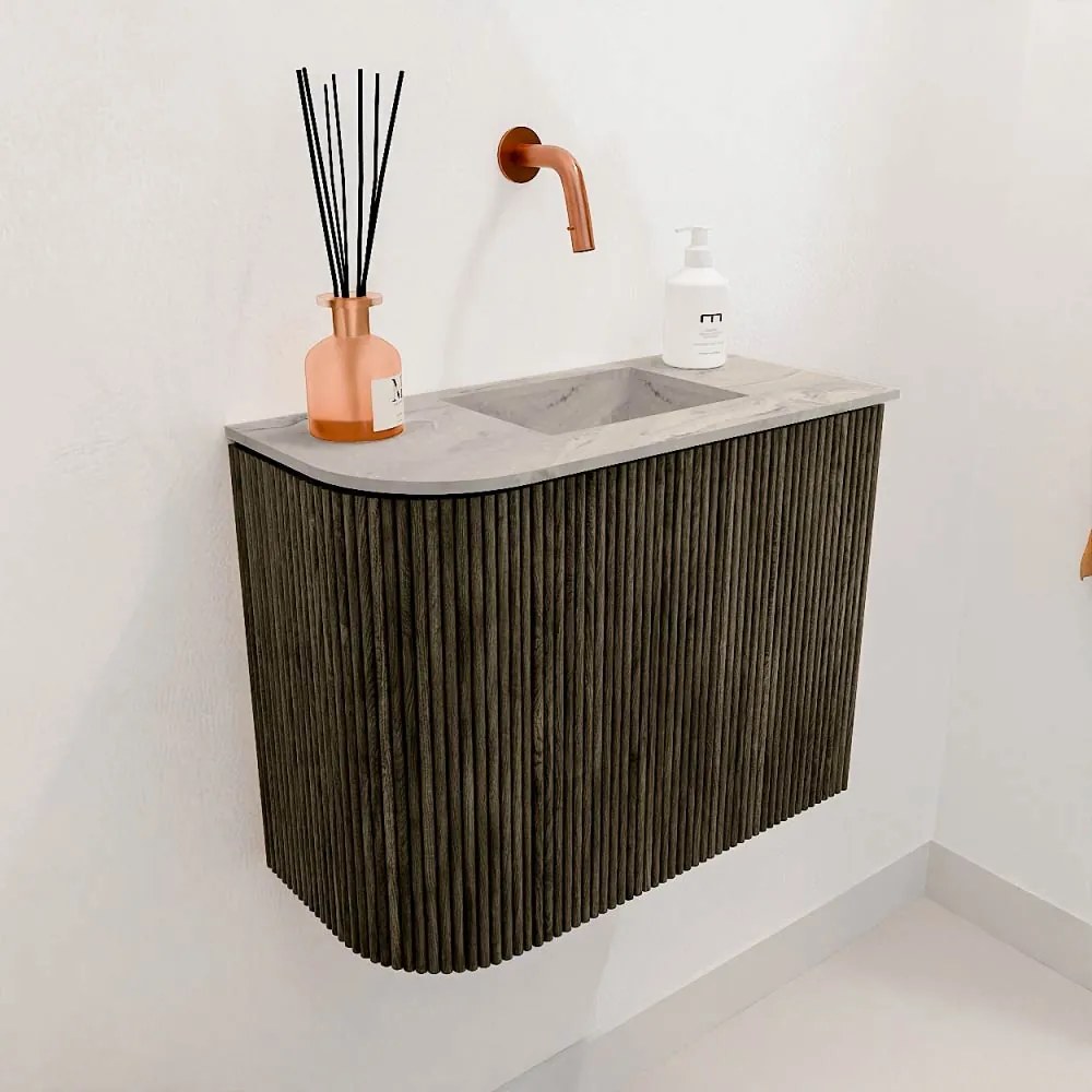 Mondiaz Joya DLux 50cm toiletmeubel ronding links shadow met wastafel faye rechts zonder kraangat glace