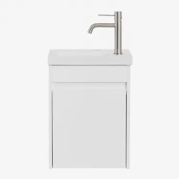 Narek Zwevend Houten Badkamermeubelset Met Geïntegreerde Wastafel Wit & Spiegelloze & Geborsteld Grijs ↑20 Cm Met Aftapkraan Zonder - Sklum