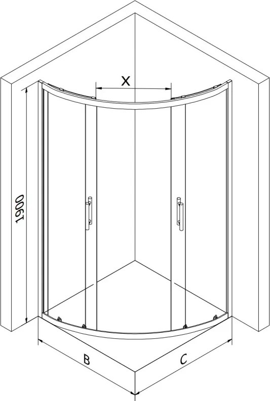 Mexen Rio halve ronde douchecabine 80 x 80 cm, transparant, zwart + Flat douchebak, zwart - 863-080-080-70-00-4170B
