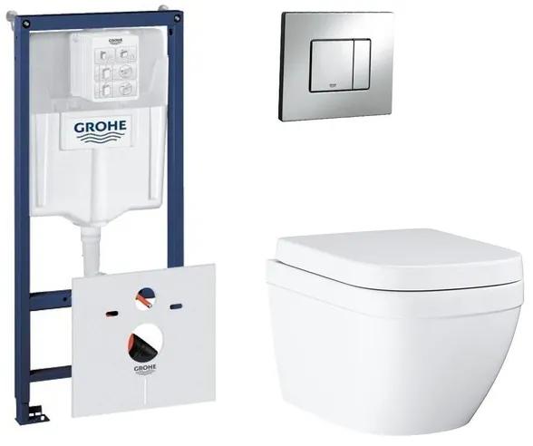 GROHE Rapid SL toiletset met inbouwreservoir, keramieken wandcloset en bedieningsplaat chroom 0720001/0729205/sw227373/