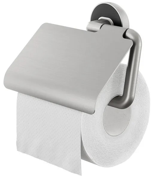 Tiger Cooper Toiletrolhouder - met klep - geborsteld RVS/zwart 800224