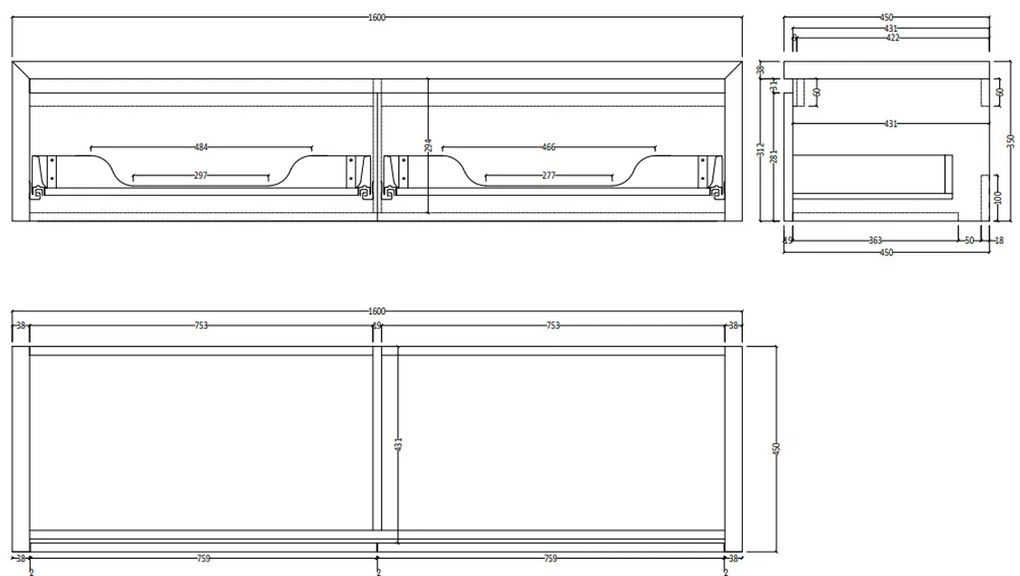Gliss Design Ares badmeubel 160cm 2 lades charcoal met rivierstenen waskommen