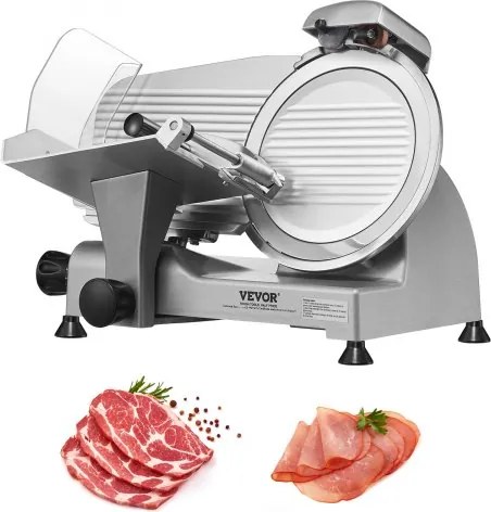 VEVOR Commerciële Vleessnijmachine, Universele Snijmachine, 340W Elektrische Snijmachine/Voedselsnijder met 25 cm (10 inch) koolstofstalen mes, instelbare dikte van 0-15 mm voor vlees, kaas en groenten