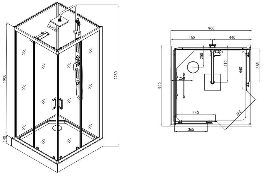 Badstuber Limbo douchecabine vierkant 90x90cm met thermostaatkraan