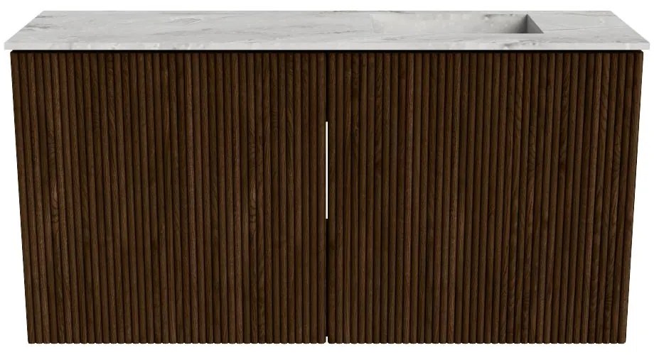 Mondiaz Joya DLux 80cm toiletmeubel walnut met wastafel faye rechts zonder kraangat glace