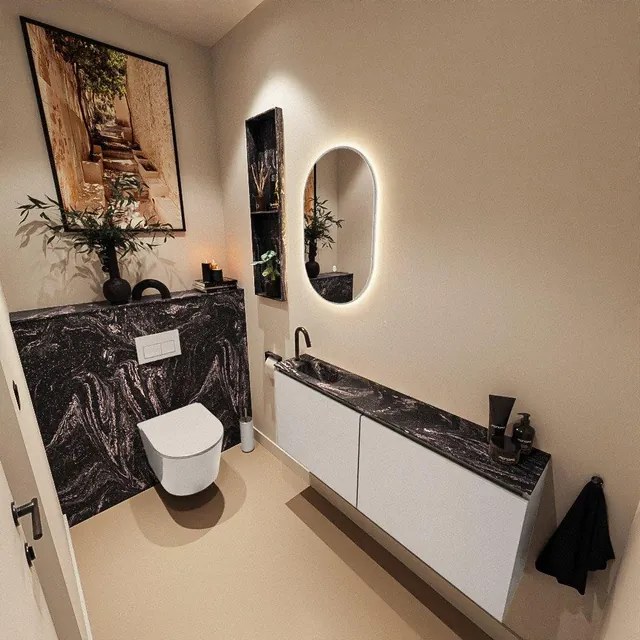 MONDIAZ TURE-DLUX 120cm toiletmeubel Linen. EDEN wastafel Lava positie links. Met 1 kraangat. OUTLETSTORE TUREDX120LINL1LAV