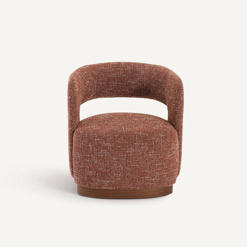 Draaifauteuil met walnoten onderstel, stof met structuur, Jesper