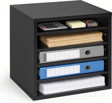 VEVOR Brievenbak met 5 vakken en verstelbare planken, houten documentenbak, dossierhouder voor kantoor, thuis of in de klas, opbergbak voor dossiers, documenten en papier, zwart