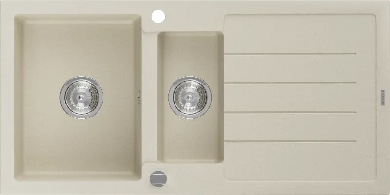 Mexen Andres granitische spoelbak 1,5-komoren met afdruiprek 1000 x 500 mm, beige, chroom sifon - 6515101510-69