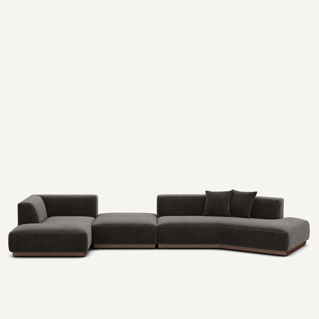 Open bank met hoek links met chenille fluwelen voetensteun, JACOPO