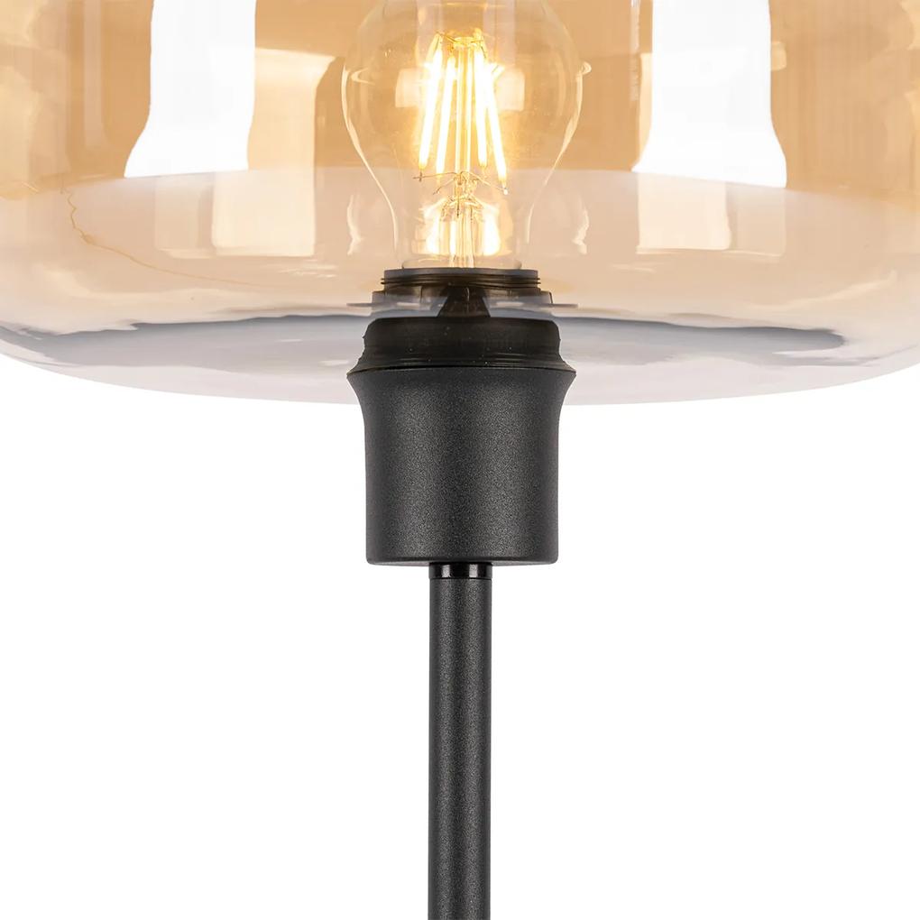 Art Deco tafellamp zwart met amber glas - Bizle Art Deco E27 rond Binnenverlichting Lamp