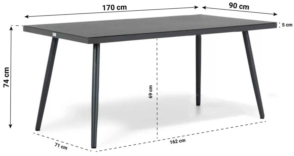 Tuinset 4 personen 170 cm Aluminium/rope Grijs Coco Puerto/Valencia