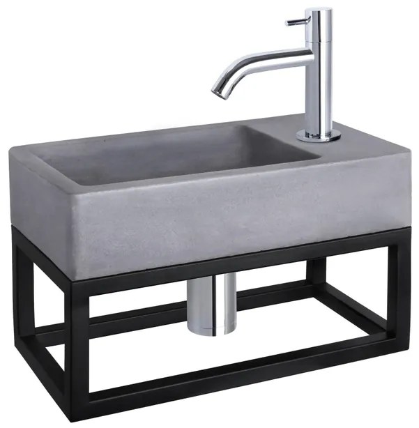 Differnz Force fonteinset - 40x22x8cm - Rechthoek - 1 kraangat - Gebogen chromen kraan - met zwart frame - Beton Grijs 38.401.73