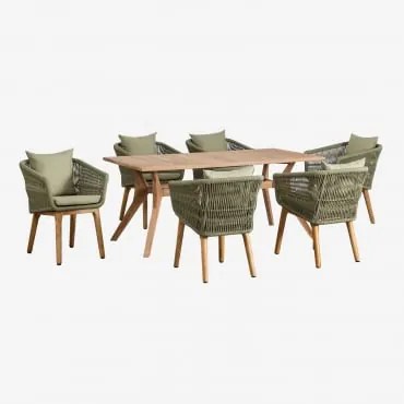 Set Van Rechthoekige Teakhouten Tafel (180x90 Cm) Yolen En 6 Barker Tuinstoelen Bamboe Groen - Sklum