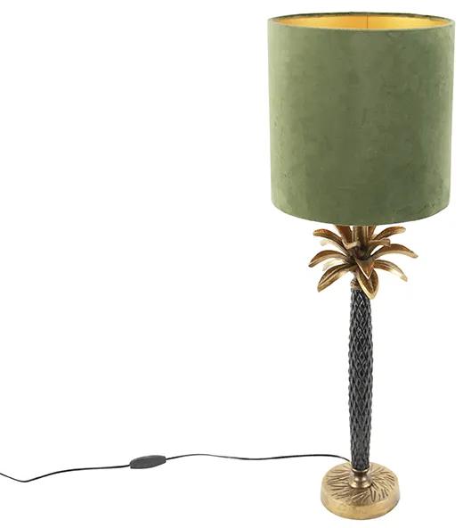 Art Deco tafellamp met velours kap groen 25 cm - Areka Art Deco E27 cilinder / rond Binnenverlichting Lamp