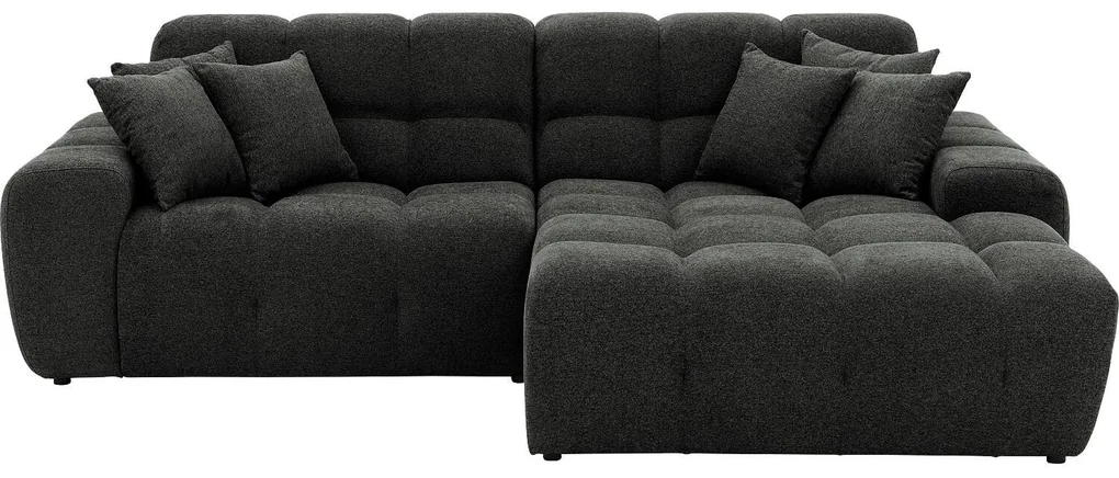 Goossens Excellent Bank Kubus - 30 X 30 Cm Stiksel zwart, stof, 1,5-zits, modern design met chaise longue rechts