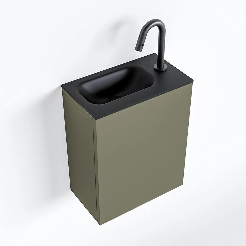 Zaro Polly toiletmeubel 40cm army met zwarte wastafel met kraangat rechts