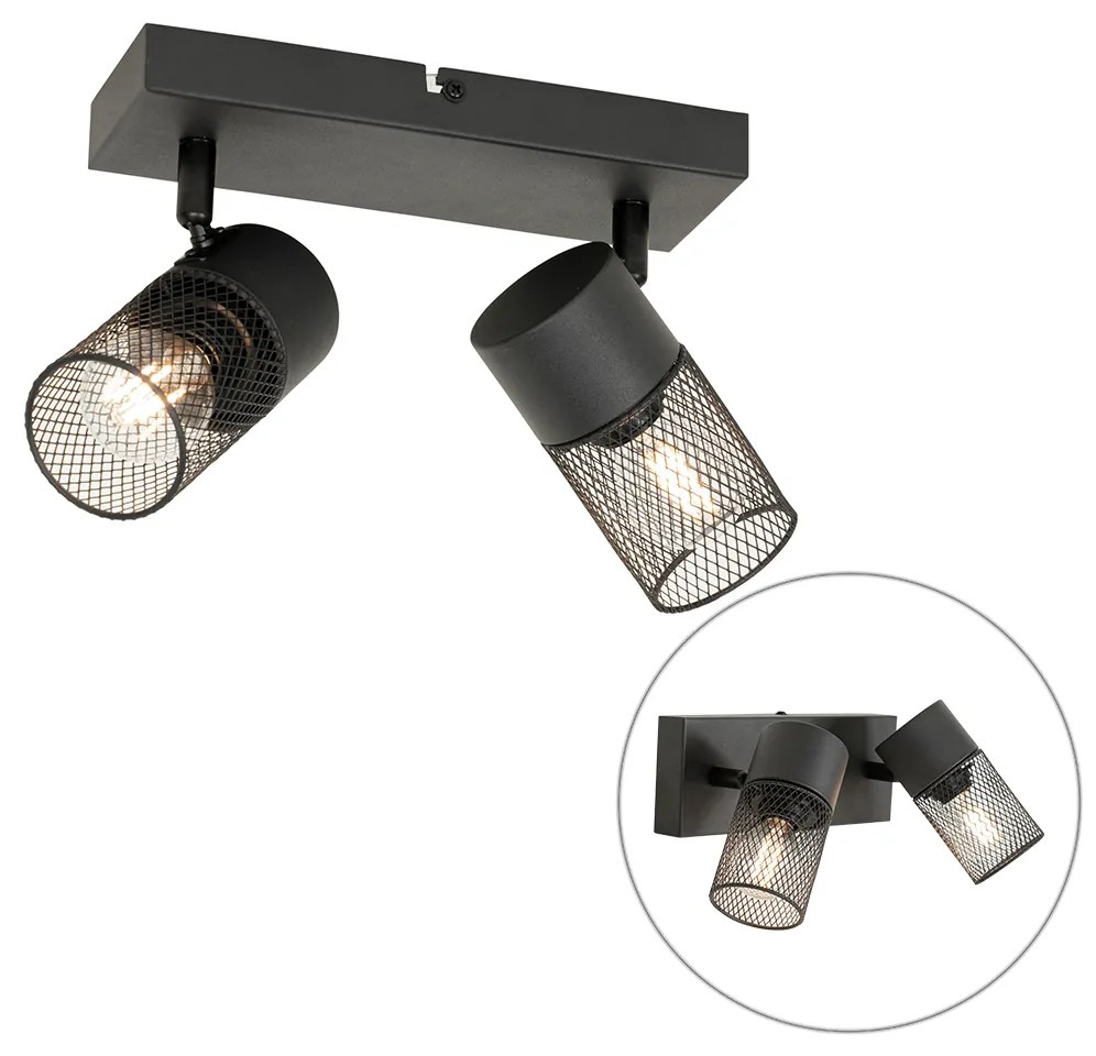 Industriële Spot / Opbouwspot / Plafondspot zwart 2-lichts verstelbaar - Jim Industriele / Industrie / Industrial E14 Binnenverlichting Lamp