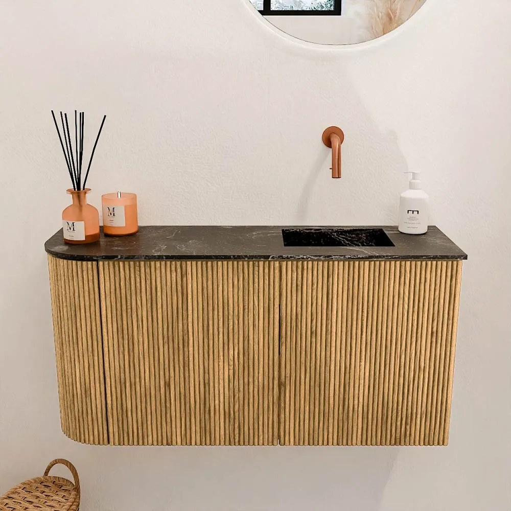 Mondiaz Joya DLux 80cm toiletmeubel ronding links oak met wastafel faye rechts zonder kraangat lava