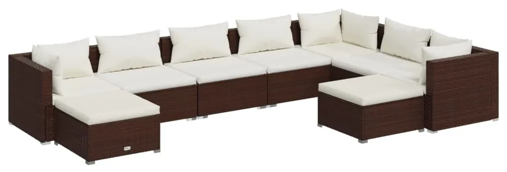 vidaXL 9-delige Loungeset met kussens poly rattan bruin