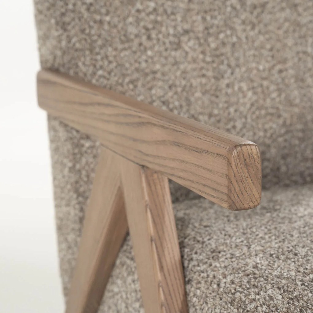 Fauteuil Met Houten Armleuning Taupe