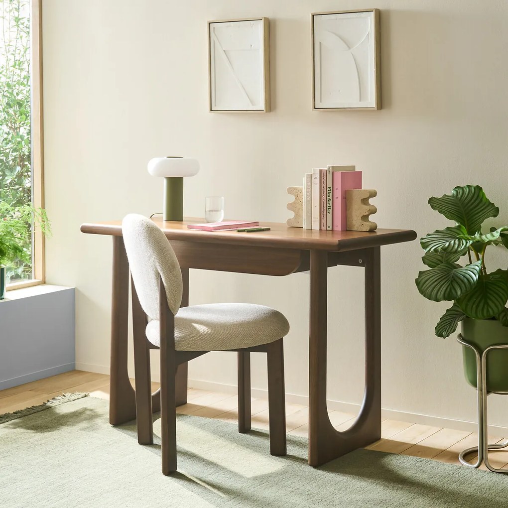 Bureau van massief essenhout en walnootfineer, 1 lade, DOUVE