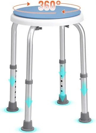 VEVOR Douchekruk Douchestoel 360-485 mm Hoogte Verstelbaar, Badkruk Badzitje 136,1 kg Draagvermogen, Stabiele Douchekruk Douchehulp Badkuipen Aluminiumlegering Frame, Douchezitje Badkruk Blauw