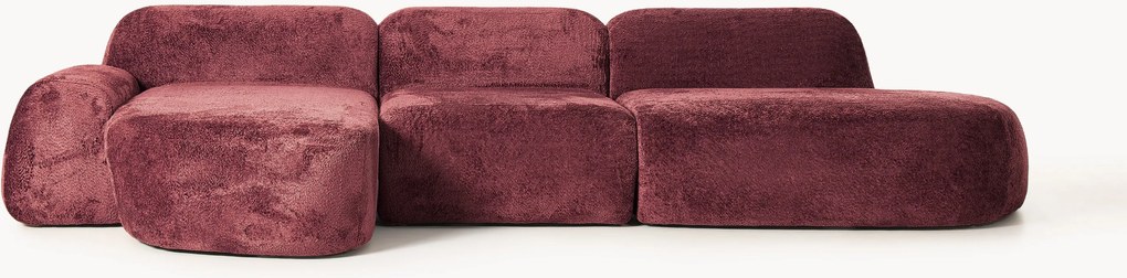 Modulaire teddy-bouclé hoekbank Wolke (4-zits) met chaise longue