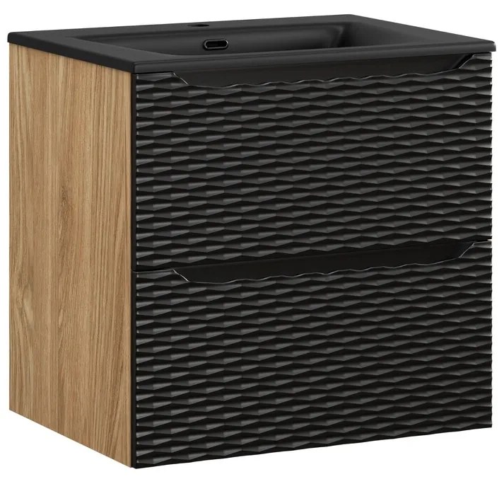 Comad Ocean Black badmeubel 60cm met 2 lades en wastafel zwart mat