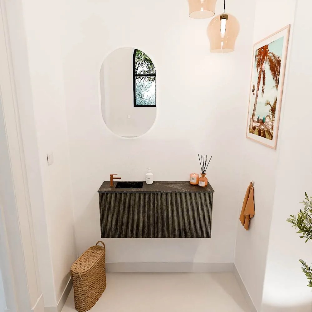 Mondiaz Joya DLux 90cm toiletmeubel shadow met wastafel faye links 1 kraangat lava