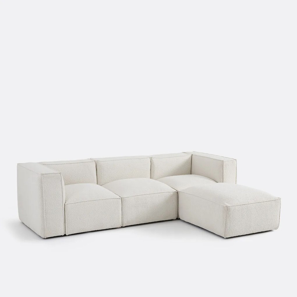 Modulaire bank, 3-zit en poef, in bouclé stof, Seven