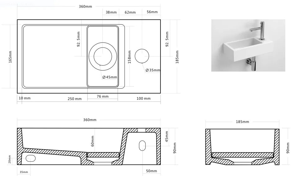 Differnz fonteinset met mat witte solid surface fontein en mat verchroomde kraan