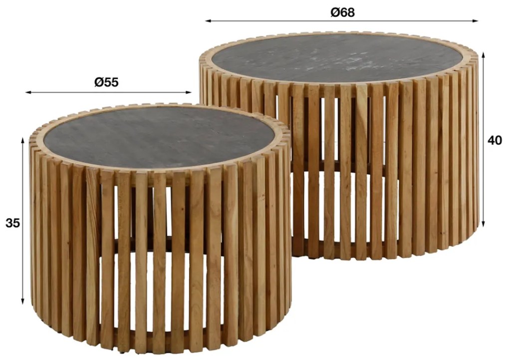 Ronde Salontafel Set Leisteen En Hout